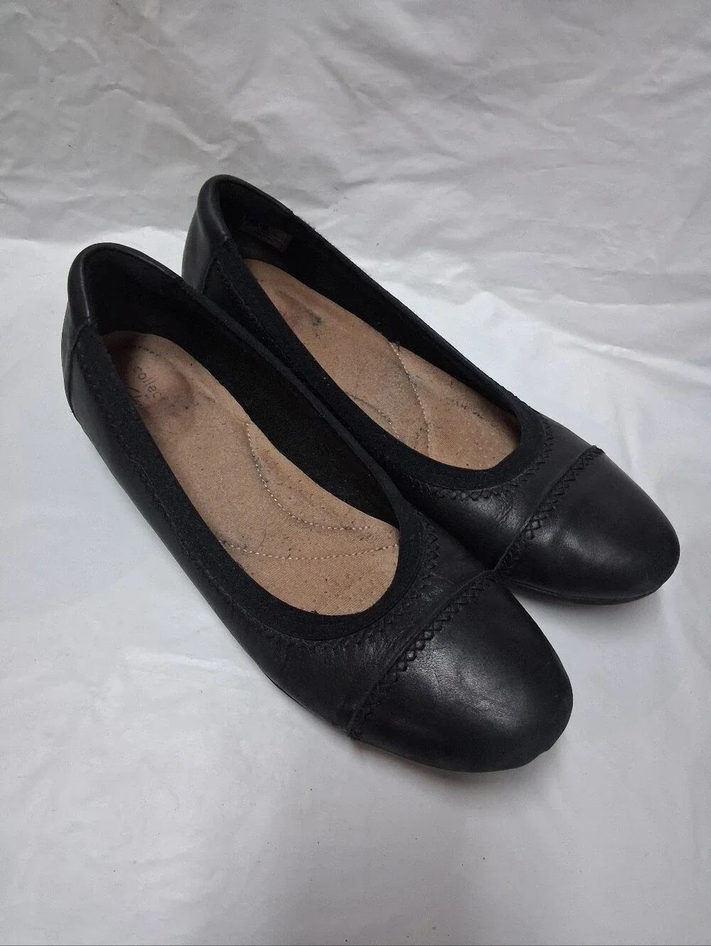 Clarks Black Leather Ballet Flats Women's Size 9.5 Preowned